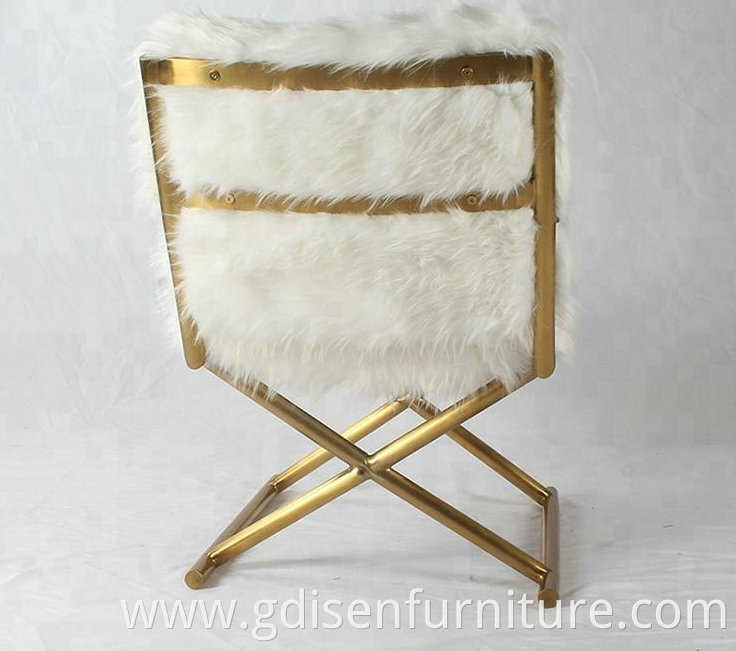 Modern Luxury Modern Brass Gold Metal Stainless Steel Upholstered Mongolian Fur Chair